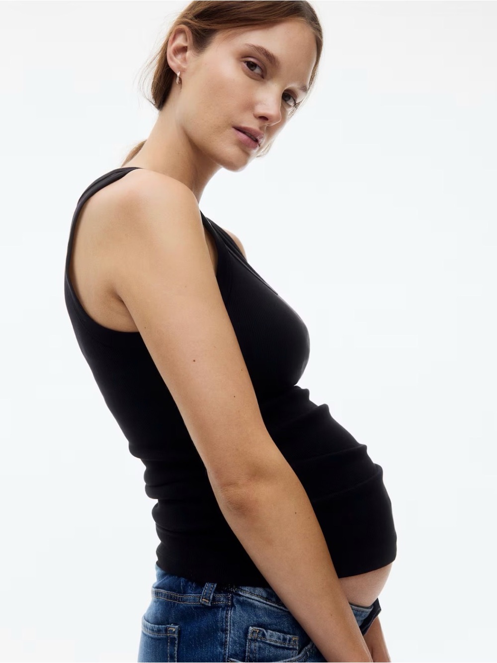 H&M Mama Black Ribbed Tank Top - Maternity - Small